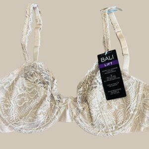Bali Lift Lace Overlay Bra NWT Size 34C Underwire Lined Bottom Cup